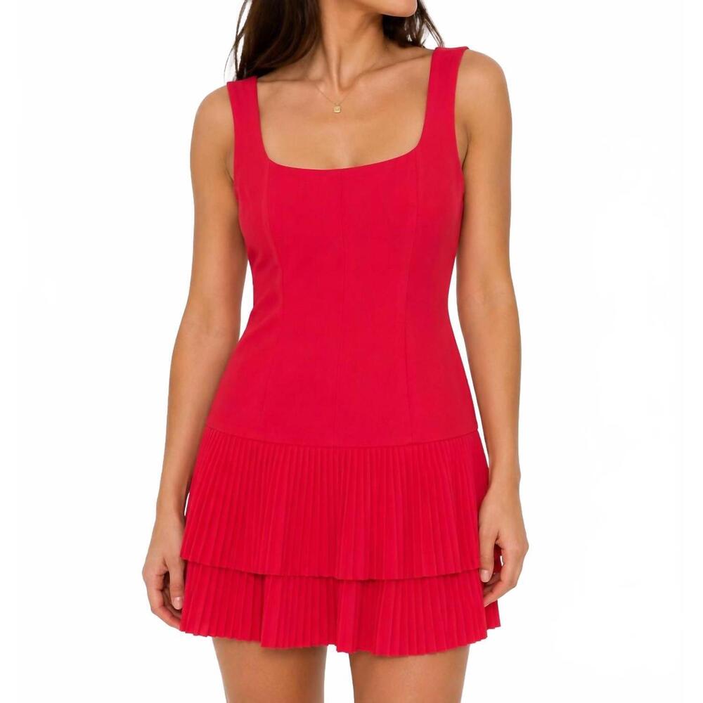 NEW PRETTY FOLLIES sleeveless pleated mini dress in red